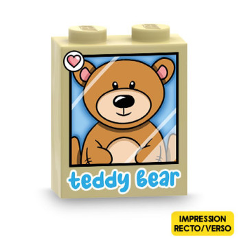 Teddy bear toy box printed on Lego® Brick 1X2X2 - Tan