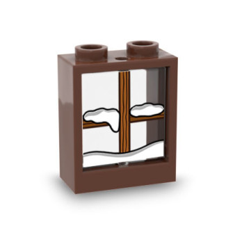 Brown snowy window printed on both sides on Lego® 1x2x2 Glass - Transparent