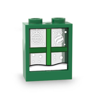 Fenêtre de Noël Verte imprimée Recto/Verso sur Vitre 1x2x2 Lego® - Transparente