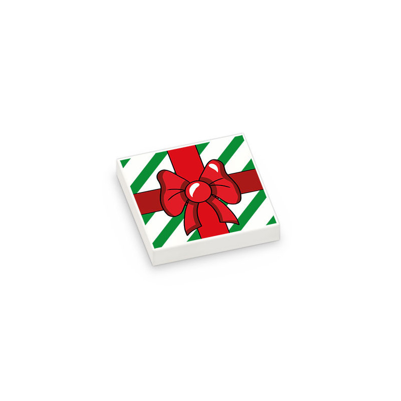 Cadeau Rouge et Vert imprimé sur Brique plate Lego® 2X2 - Blanc