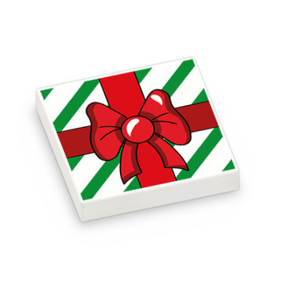 Cadeau Rouge et Vert imprimé sur Brique plate Lego® 2X2 - Blanc