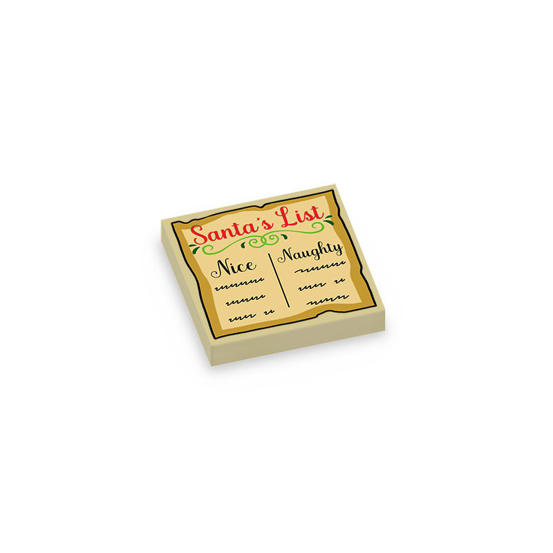 Liste du Père Noël imprimée sur Brique plate Lego® 2X2 - Beige