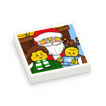 Photo avec le Père Noël imprimée sur Brique plate Lego® 2X2 - Blanc