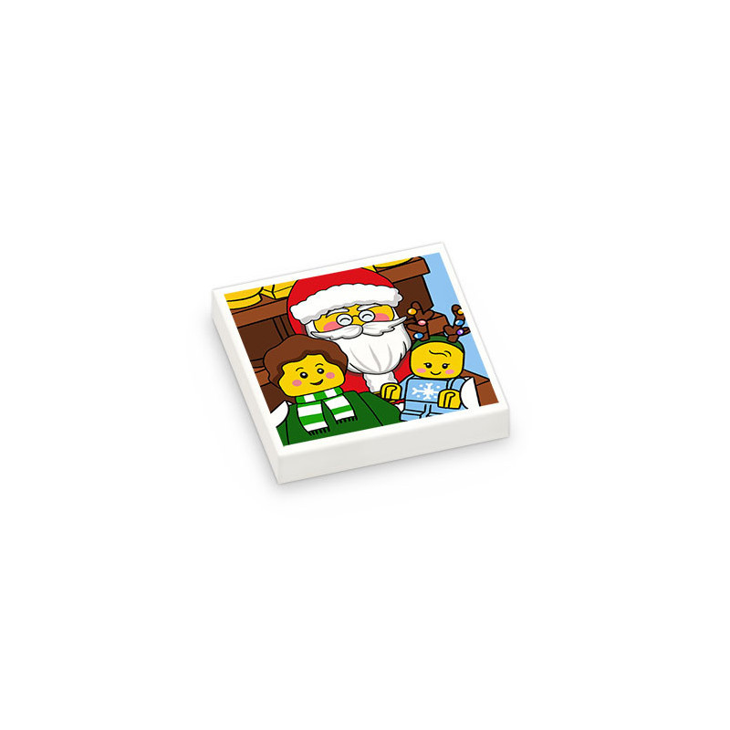 Photo avec le Père Noël imprimée sur Brique plate Lego® 2X2 - Blanc