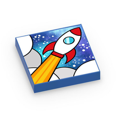 Rocket Picture Printed on Lego® Brick 2x2 - Blue