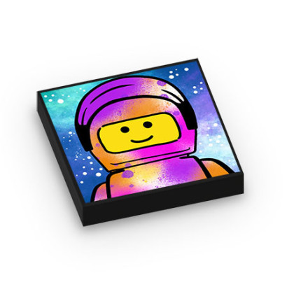 Astronaut Picture Printed on Lego® Brick 2x2 - Black