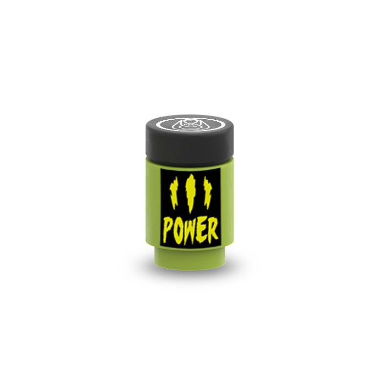Canette de soda "Power" imprimée sur Brique Lego® 1X1 - Bright Yellowish Green