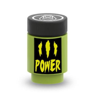 Canette de soda "Power" imprimée sur Brique Lego® 1X1 - Bright Yellowish Green