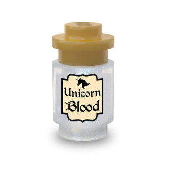 Flacon de sorcellerie "Unicorn Blood" imprimé sur Brique Lego® 1X1 - Blanc Opale Transparent