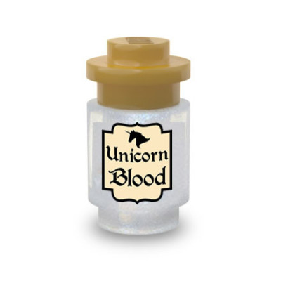 Flacon de sorcellerie "Unicorn Blood" imprimé sur Brique Lego® 1X1 - Transparent Opale