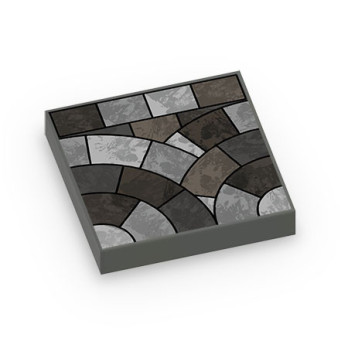 Pavé de pierre imprimé sur Brique plate Lego® 2X2 - Dark Stone Grey