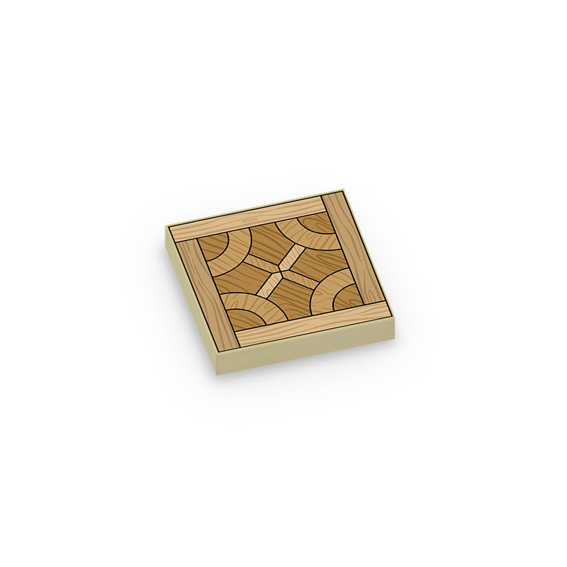 Light wood parquet pattern printed on Lego® 2X2 tile - Tan