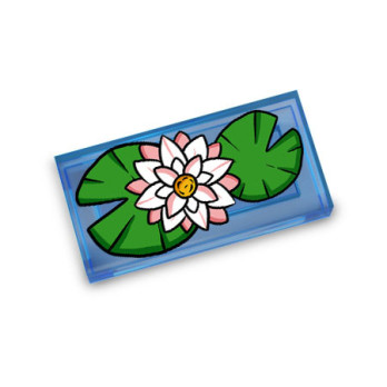 Nénuphar en fleur imprimé sur Brique plate Lego® 1X2 - Bleu Foncé Transparent