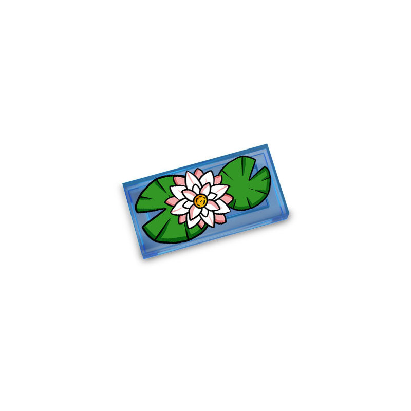 Water Lily printed on Lego® Tile 1X2 - Transparent Dark Blue