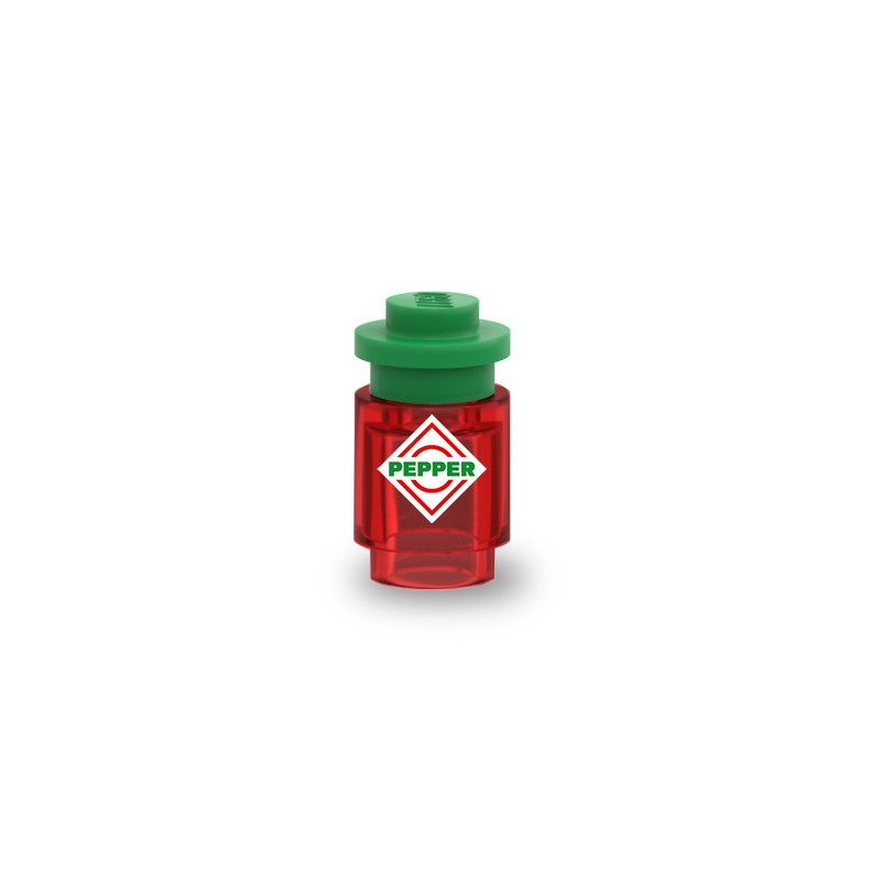 Chilli sauce printed on Lego® brick 1X1 - Transparent red