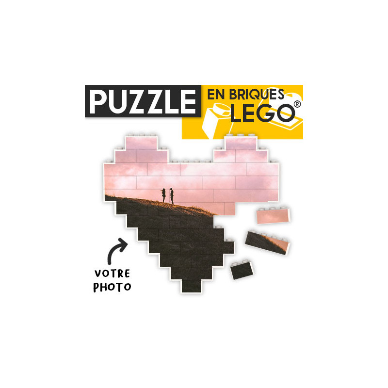Puzzle Coeur à personnaliser imprimé sur Brique Lego® 128X115 mm