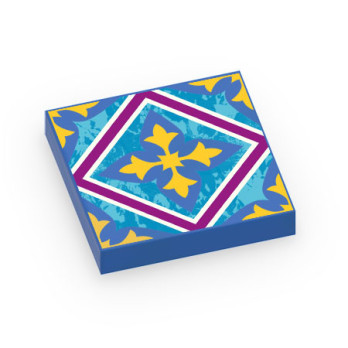 Tile / Earthenware Mexican pattern printed on Lego® Brick 2X2 - Blue