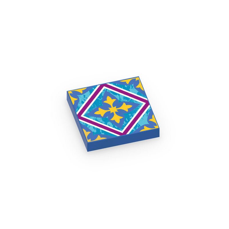 Tile / Earthenware Mexican pattern printed on Lego® 2X2 Tile - Blue