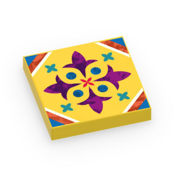 Tile / Earthenware Mexican pattern printed on Lego® Brick 2X2 - Yellow