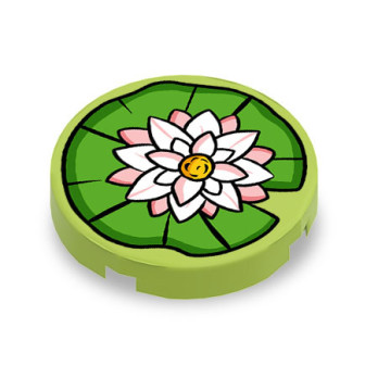 Blooming Water Lily Printed on Round 2X2 Lego® tile - Bright Yellowish Green