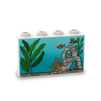 Aquarium background printed on Lego® 1X4X2 Partition - White