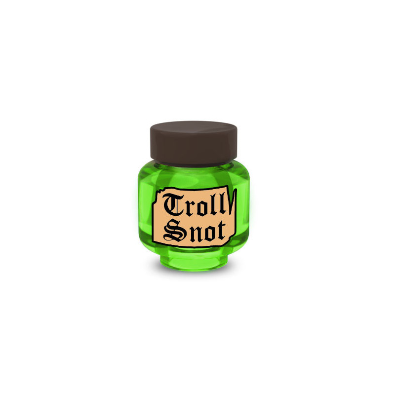 Witchcraft Flask "Troll Snot" printed on Lego® Brick 1X1 - Transparant Neon Green