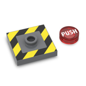 "Push" button printed on Lego® Brick 2X2 - Dark Stone Gray