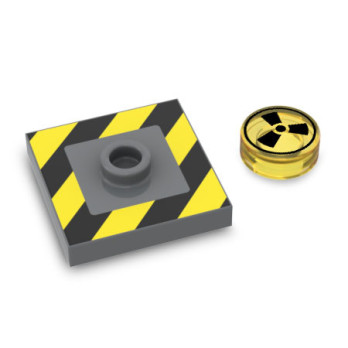 Radioactive Panic Button printed on Lego® Brick 2X2 - Dark Stone Gray