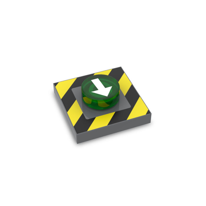 Button with arrow printed on Lego® Brick 2X2 - Dark Stone Gray