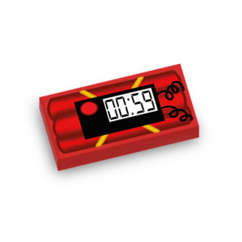 Bâtonnets de dynamite imprimé sur Brique 1X2 Lego® - Rouge