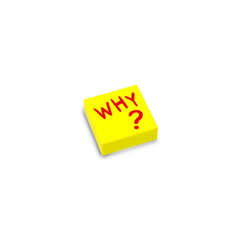 Post It "Why" printed on Lego® brick 1x1 - Vibrant Yellow