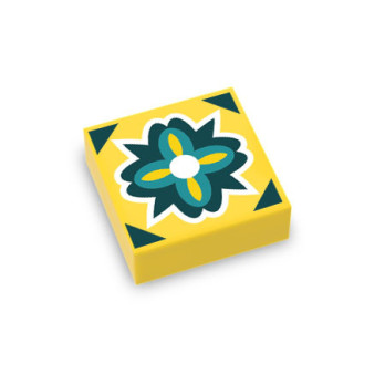 Tile / Earthenware Mexican pattern printed on Lego® 1x1 tile - Yellow