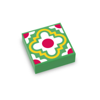 Tile / Earthenware Mexican pattern printed on Lego® Brick 1x1 - Bright Green