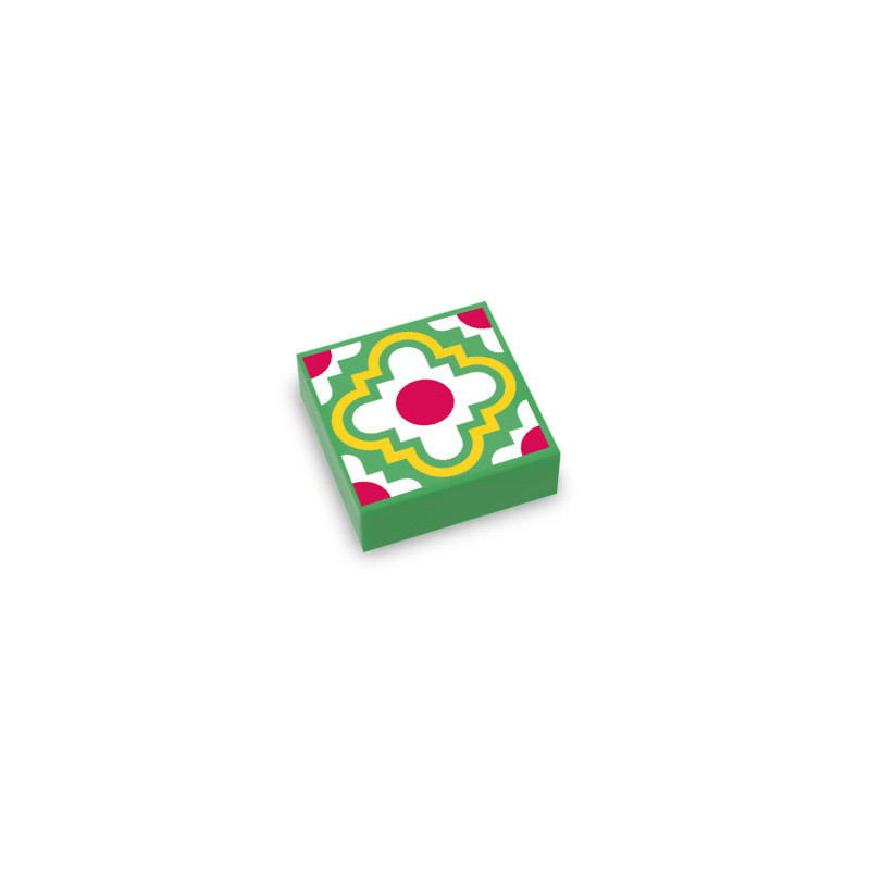 Tile / Earthenware Mexican pattern printed on Lego® 1x1 Tile - Bright Green