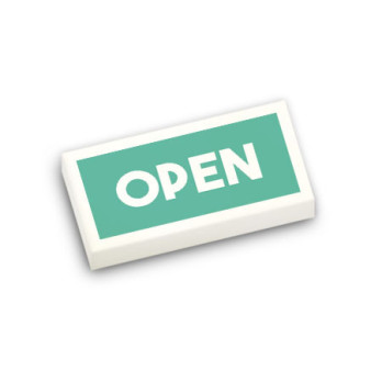 "OPEN" sign printed on 1X2 Lego® flat brick - White