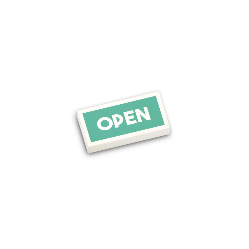 Panneau "OPEN" imprimé sur Brique 1X2 Lego® - Blanc
