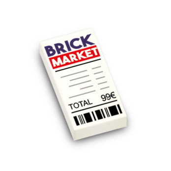 Ticket de caisse "Brick Market"  imprimé sur Brique 1X2 Lego® - Blanc