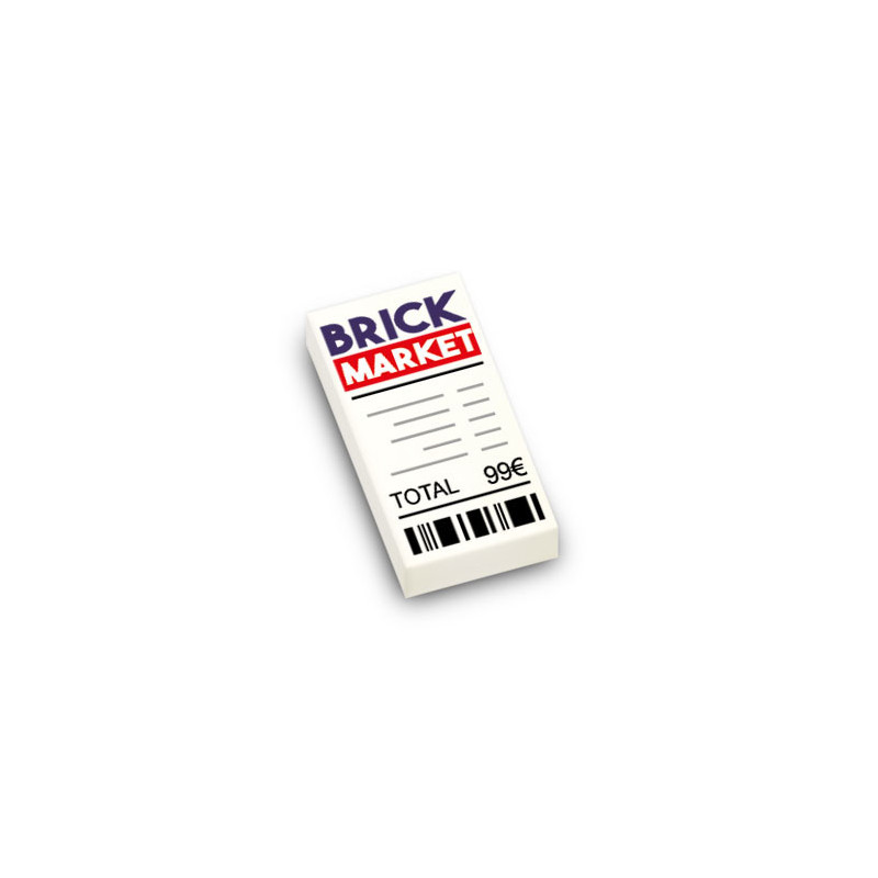 Ticket de caisse "Brick Market"  imprimé sur Brique 1X2 Lego® - Blanc