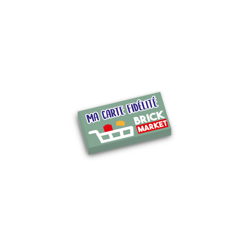 "Brick Market" loyalty card printed on 1X2 Lego® brick - Sand Green