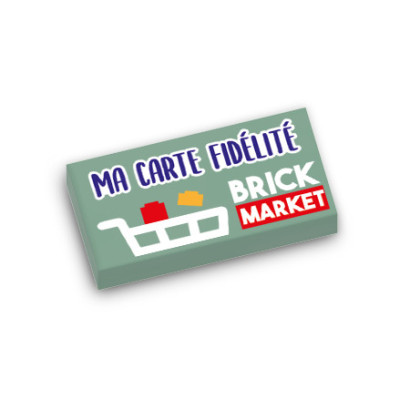 "Brick Market" loyalty card printed on 1X2 Lego® brick - Sand Green