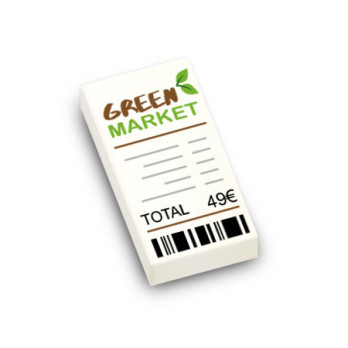 Ticket de caisse "Green Market"  imprimé sur Brique 1X2 Lego® - Blanc