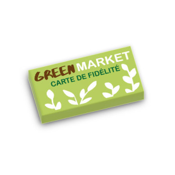 Carte de fidélité "Green Market" imprimé sur Brique 1X2 Lego® - Bright Yellowish Green
