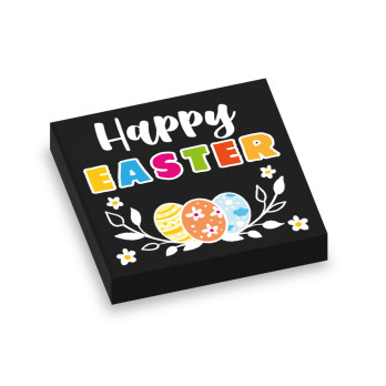 Brique Spécial Pâques "Happy Easter" imprimée sur Brique Lego® 2X2 - Noir
