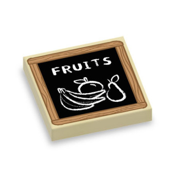 Slate "Fruits" printed on Lego® Brick 2X2 - Tan