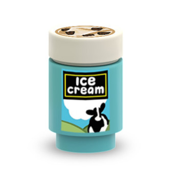 Vanilla Ice Cream Pot printed on Lego® Brick 1X1 - Medium Azur