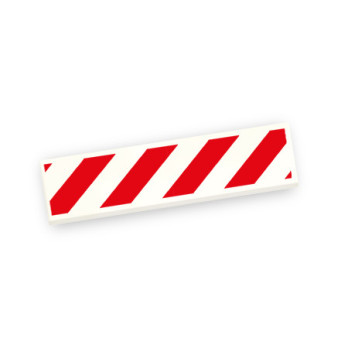 Red and white traffic barrier printed on Lego® Brick 1X4 - White