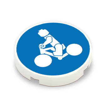 Round cycling sign printed on Lego® 2x2 flat tile