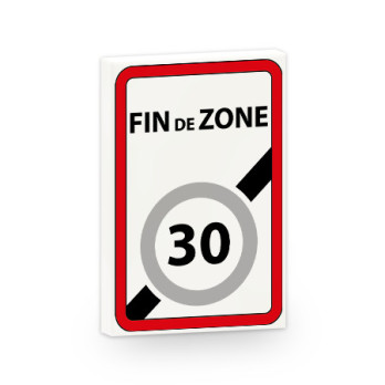 Panneau Fin Zone 30 imprimé sur Brique Lego® 2X3 - Blanc