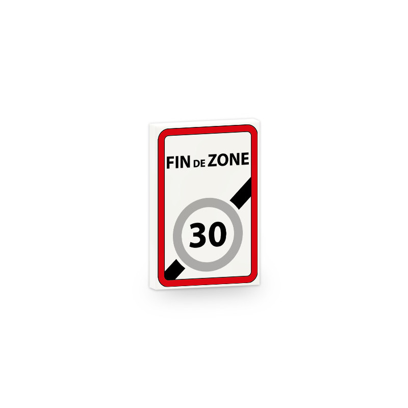 Panneau Fin Zone 30 imprimé sur Brique Lego® 2X3 - Blanc