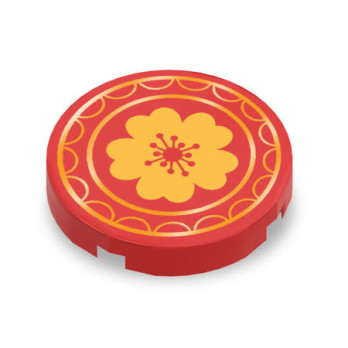 Asian Ornament printed on Lego® Brick 2x2 Round - Red